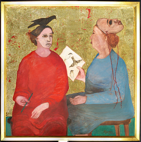 Drawing Birds (Two Women with Masks) by Lyanne Malamed, Image 1.
