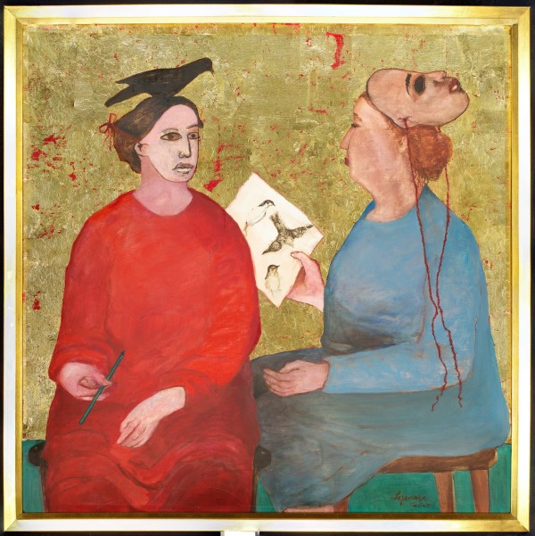 Drawing Birds (Two Women with Masks) by Lyanne Malamed
