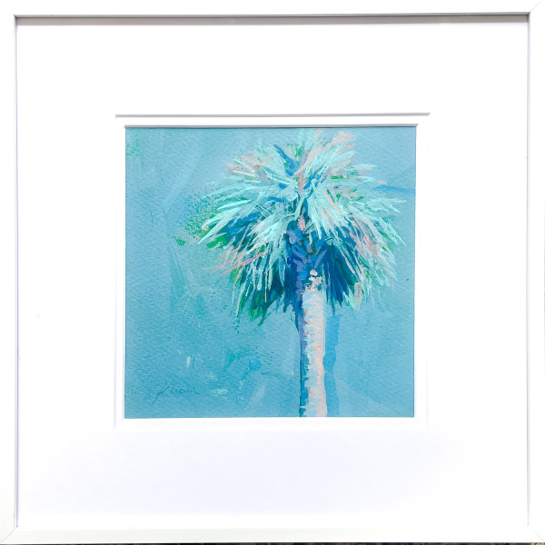 Palms in Teal (framed, original 8x8) by Kristin  Cronic