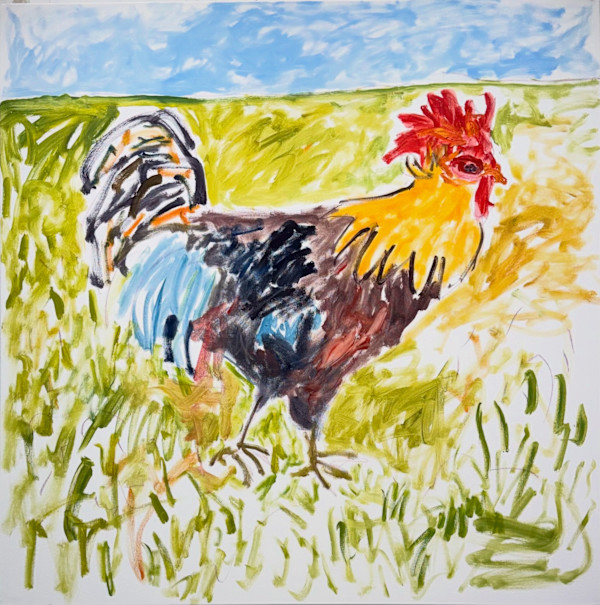 Rooster in the Grass, oil on canvas by Billie Bourgeois, Image 1.