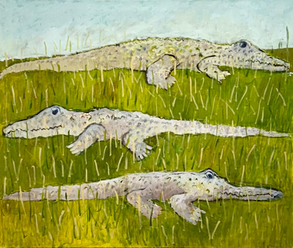 Gators in the Grass, oil on canvas by Billie Bourgeois, Image 1.