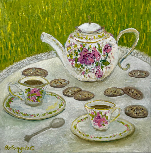 Tea Party in the Grass, oil on canvas by Billie Bourgeois, Image 1.