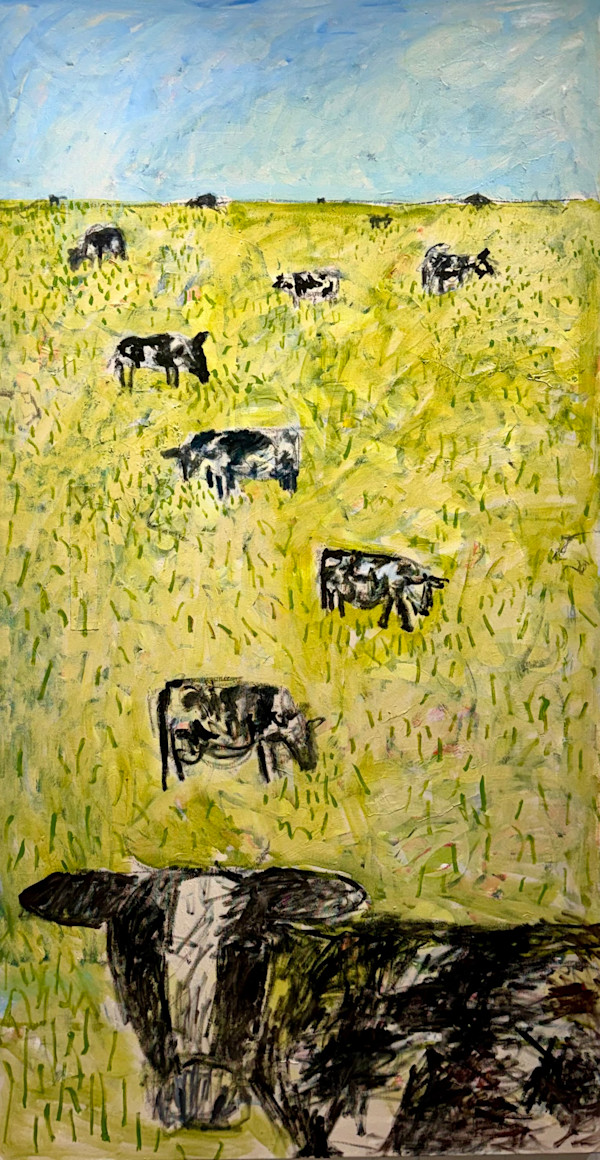Cows in the Grass, oil on canvas by Billie Bourgeois, Image 1.