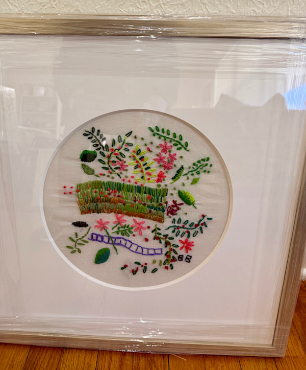Vines in the Grass, embroidery on cotton by Billie Bourgeois, Image 1.