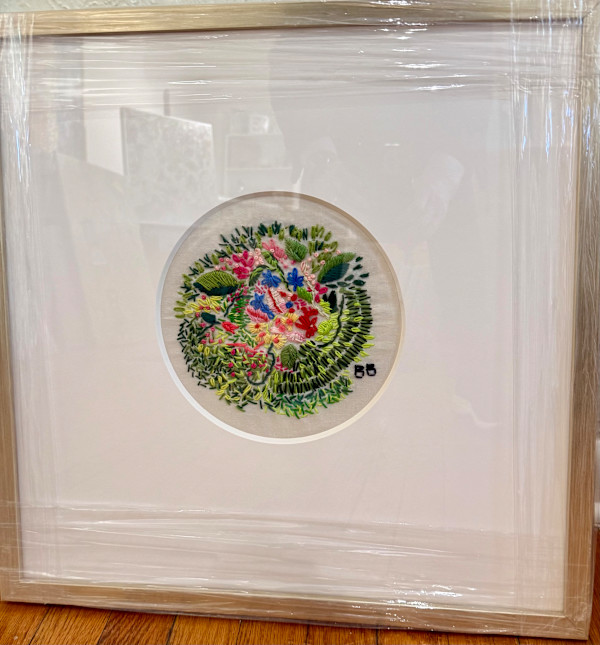 Blossoms in the Grass, embroidery on cotton by Billie Bourgeois, Image 1.