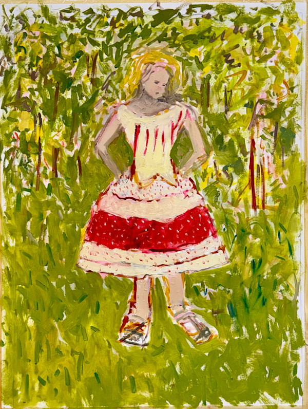 Girl in the Grass, oil on paper by Billie Bourgeois, Image 1.