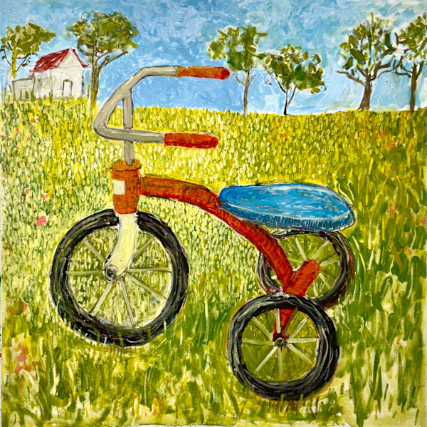 Tricycle in the Grass, oil on canvas by Billie Bourgeois, Image 1.