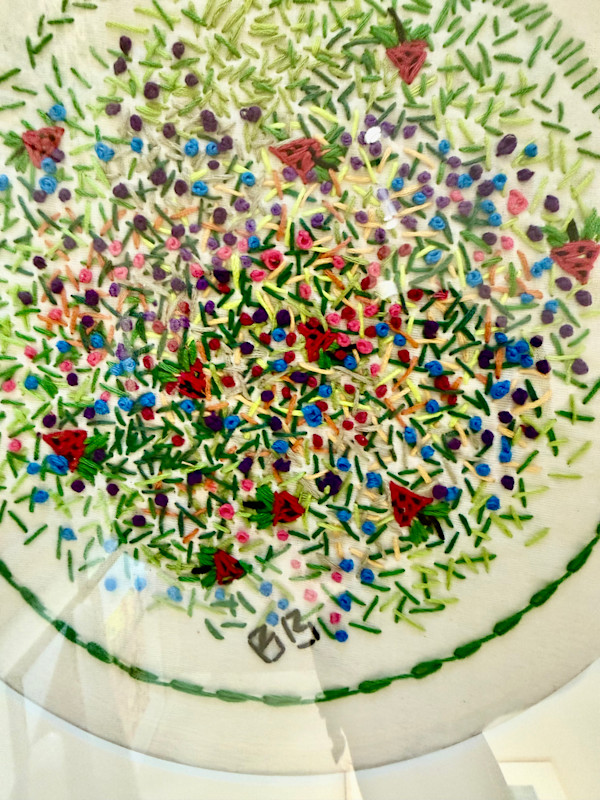 Berries in the Grass, embroidery on cotton by Billie Bourgeois, Image 1.