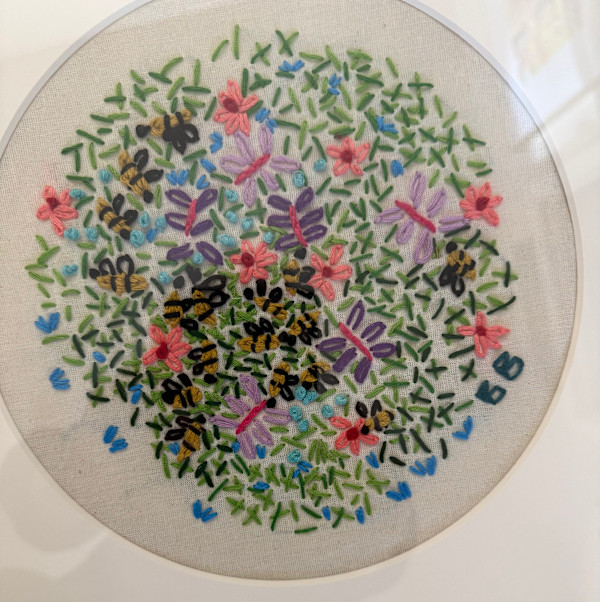 Bees in the Grass, embroidery on cotton by Billie Bourgeois, Image 1.