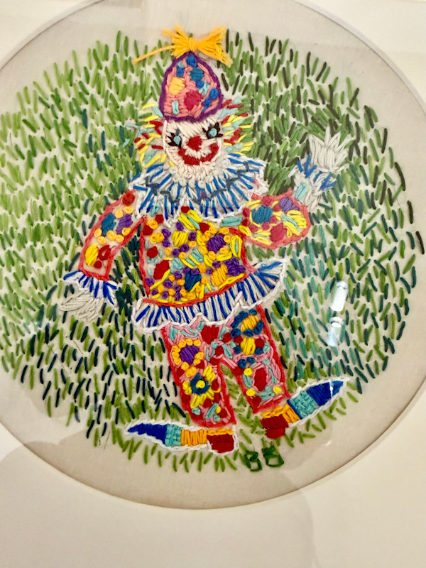 Clown in the Grass , embroidery on cotton by Billie Bourgeois, Image 1.