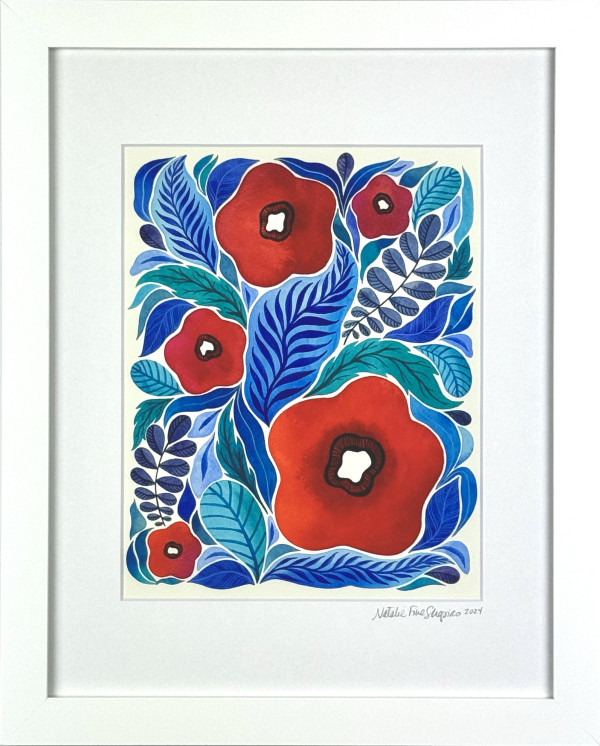 Red/Blue Poppy Garden II (8x10) by Natalie Fine Shapiro