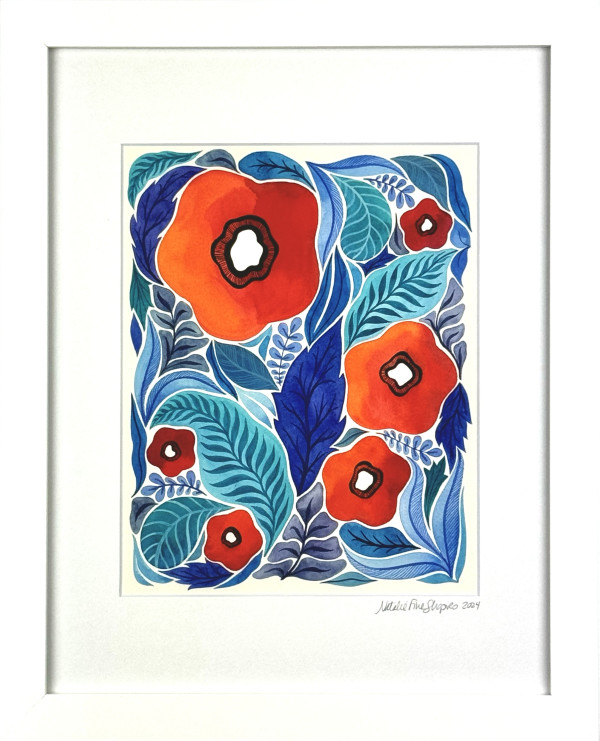 Red/Blue Poppy Garden I (8x10) by Natalie Fine Shapiro