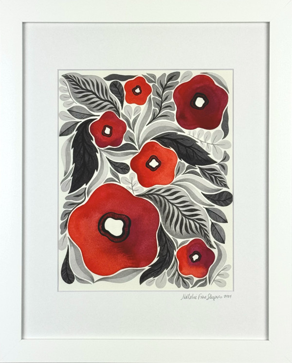 Red/Gray Poppy Garden II (8x10) by Natalie Fine Shapiro