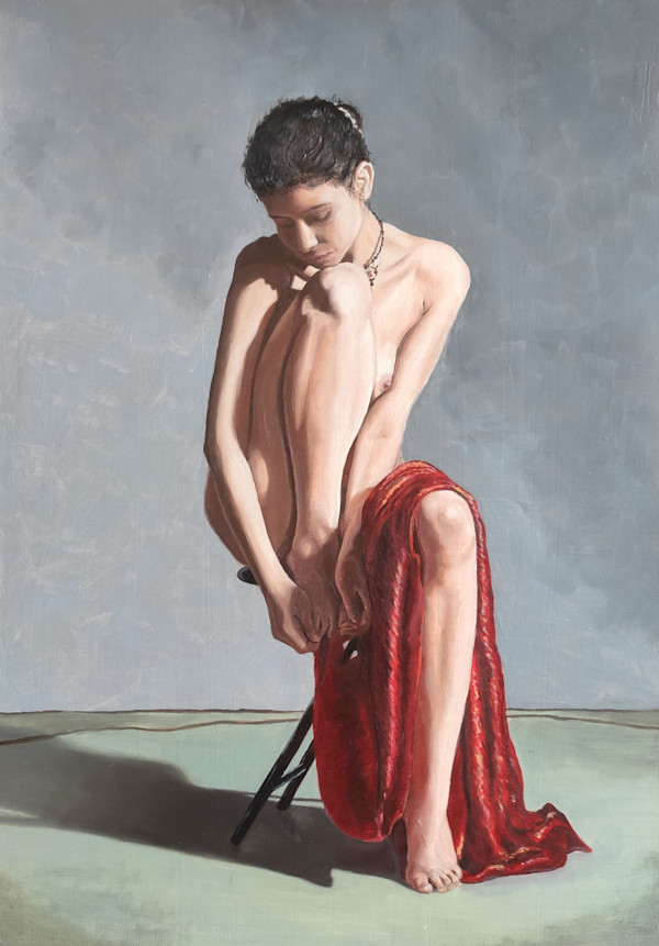 Figure Study: Trisha with Red Drapery by Attila Vidács