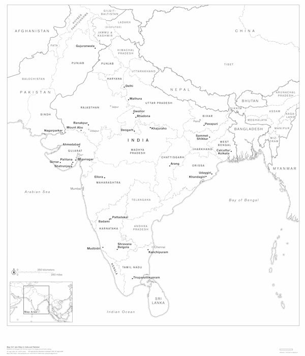 Map of Selected Jain Sites in India and Pakistan