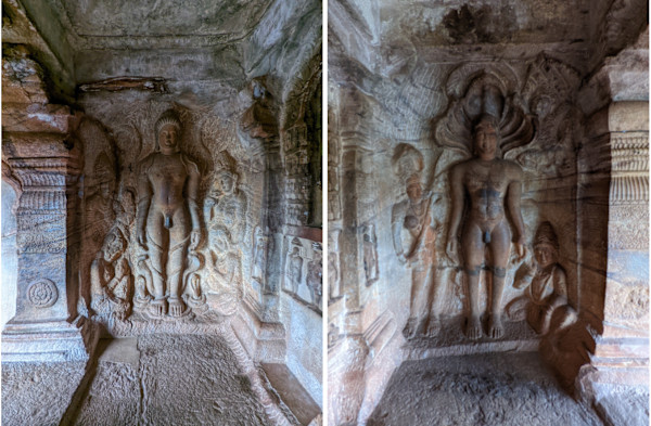 9. Bahubali with Attendants (left) and Parshva with Attendants (right), 6th -12th centuries by Cave 4, Badami, Karnataka, Image 3.