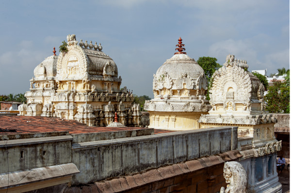 Vimana of Padmaprabha, Vasupujya, Vardhamana and Pushpadanta shrines (L to R) by Trilokyanatha Jeenaswamy Temple Complex, Tiruparuttikundram, Kanchipuram, Tamil Nadu