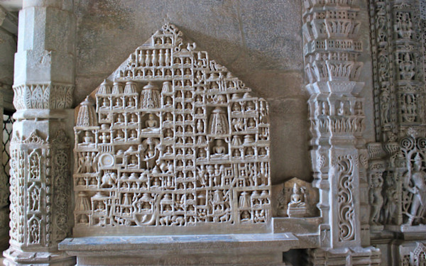 Representation in stone at Ranakpur, of the pilgrimage sites of Mt. Shatrunjaya and Girnar by Subsidiary shrine, Chaturmukha Adinatha Temple, Ranakpur, Rajasthan