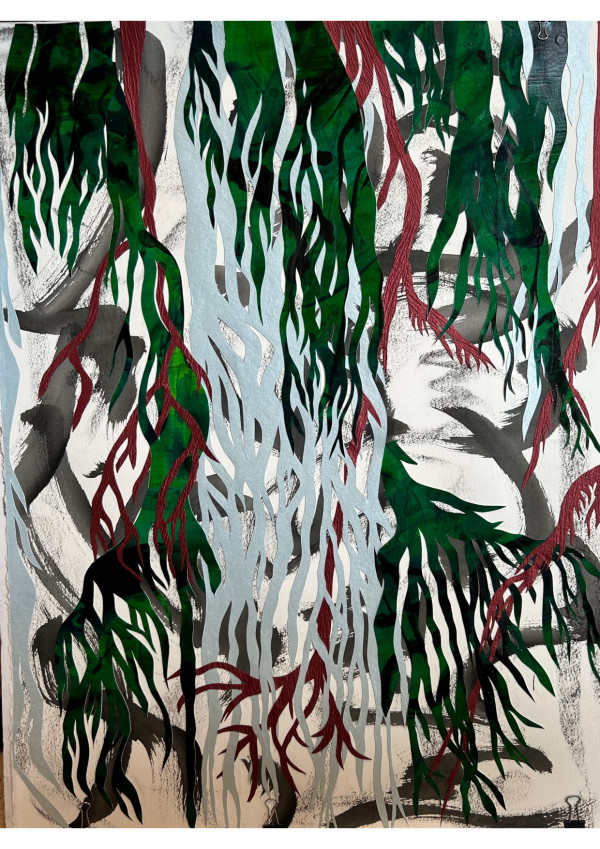 Tree Roots - Dark Green, Red and Light Blue by Kit Hoisington
