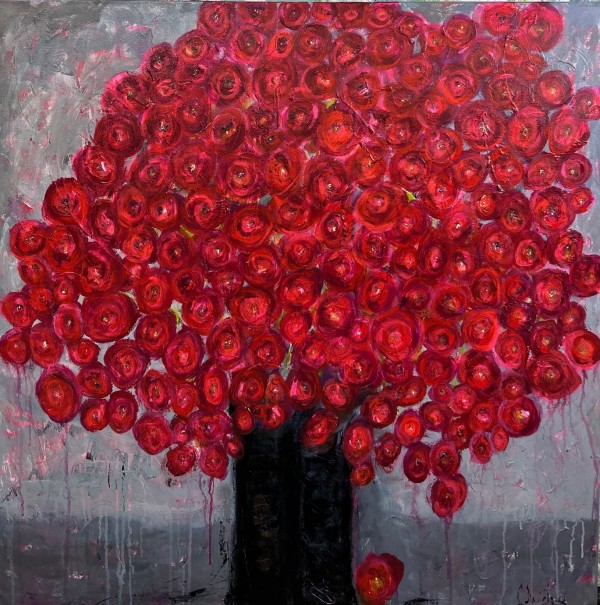 GFYS Series #7 of 9 Red Roses 36x36 by Christine Lampe