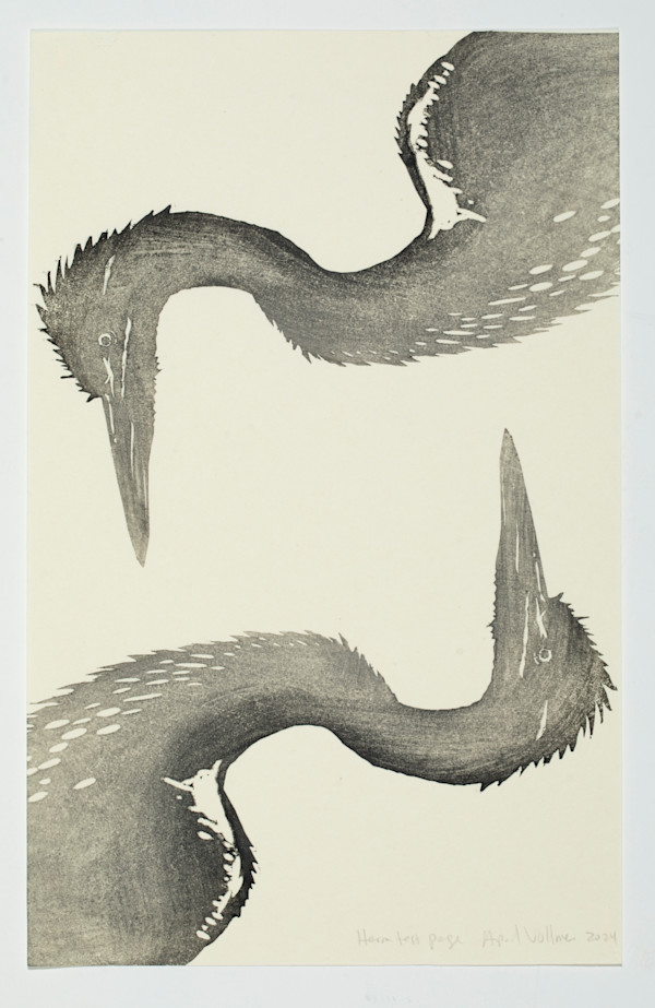 Bird Twins Book Heron Page by April Vollmer