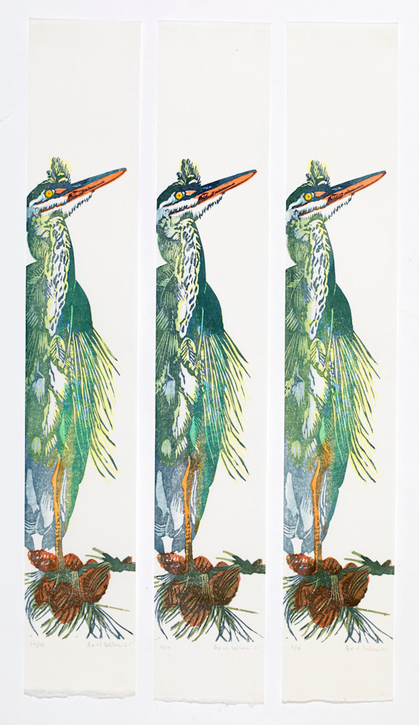 Young Heron pillar print for Baren Forum Exchange #100 (ed 41) by April Vollmer, Image 7.