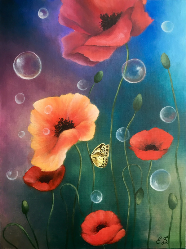 Poppies and Bubbles No. 3 by Edita Sarukhanyan