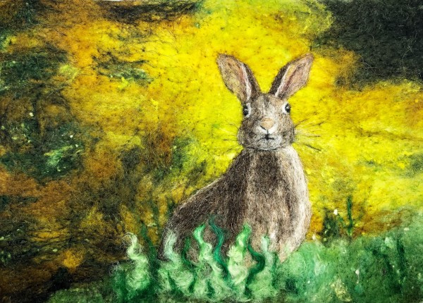 Hare on yellow 1 by Ushma Sargeant Art