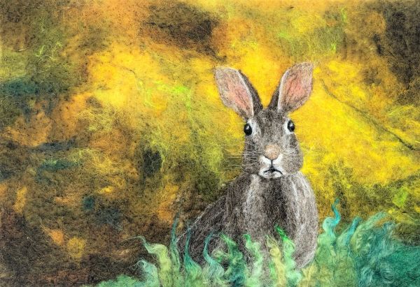 hare on yellow 2 by Ushma Sargeant Art