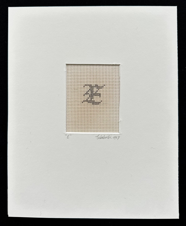 Gothic Uppercase / E, artist's hair, paper by Masako Takahashi