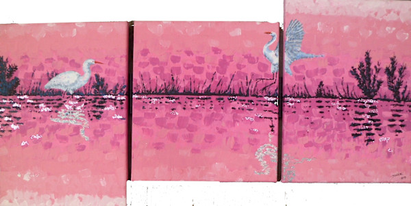 Pink Crane Triptych by MarySue Flick, Image 1.
