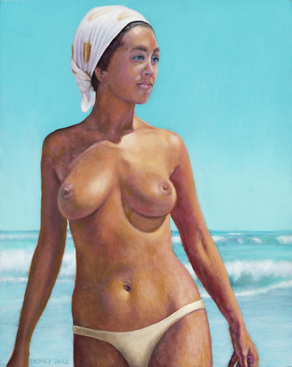 Nude with Headscarf at Seaside by Richard Michael Delaney