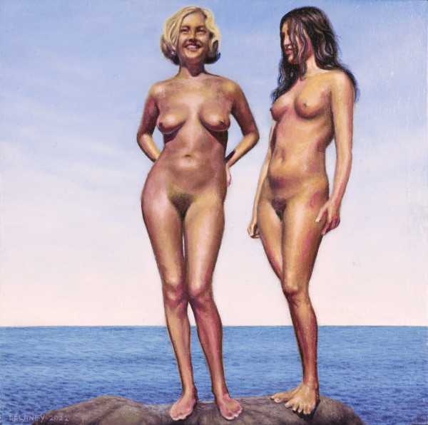 Nude Women on Rock by Sea by Richard Michael Delaney