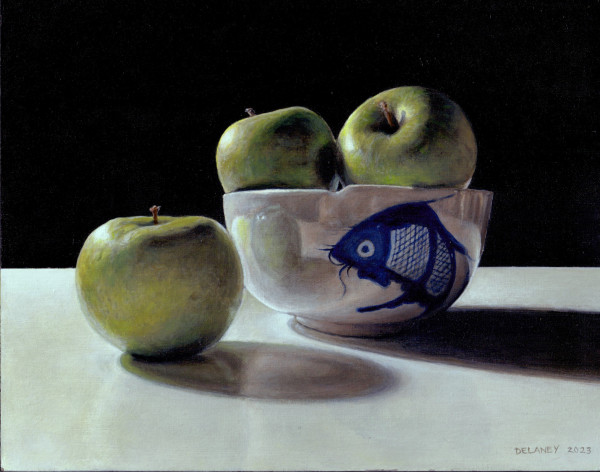 Green Apples and China Bowl by Richard Michael Delaney