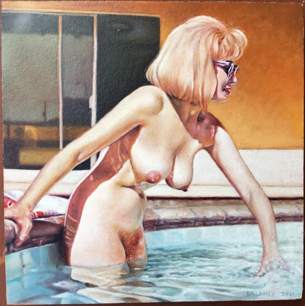 Vintage Blonde Nude with Sunglasses  in Pool by Richard Michael Delaney