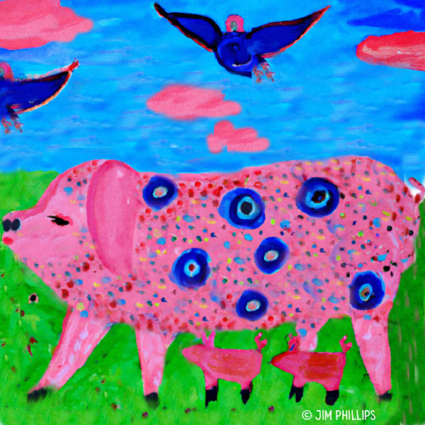 Folk Art Pigs - 006 by Jim Phillips