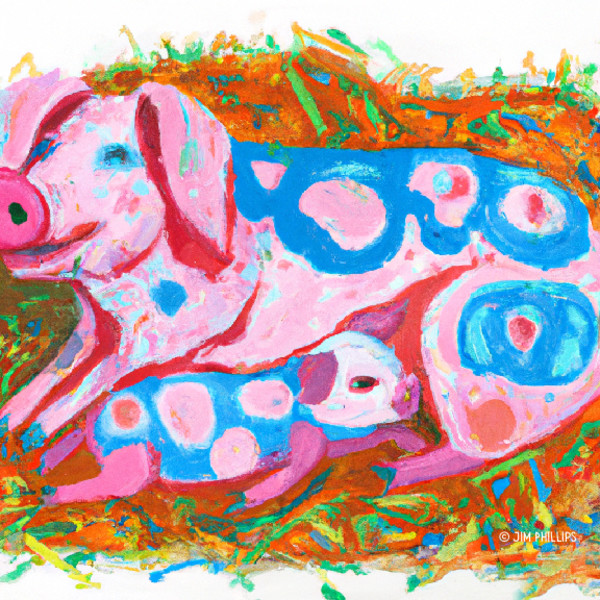 Folk Art Pigs - 010 by Jim Phillips