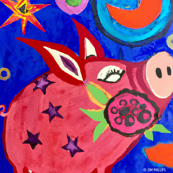 Folk Art Pigs - 014 by Jim Phillips