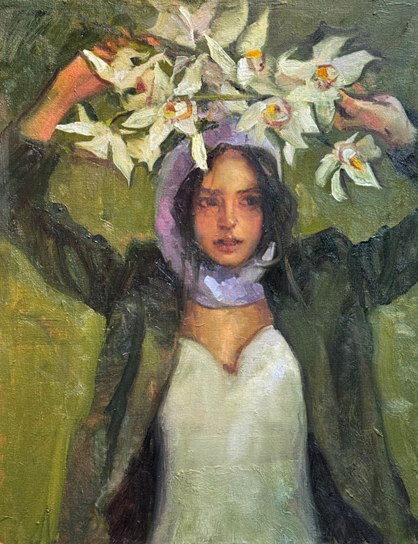 Portrait Purple Head Scarf by keith wicks