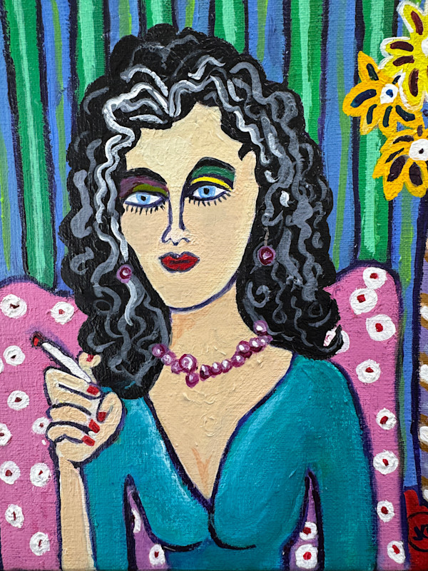 Fancy Lady Smoking Cigarette by Julie Kay Midyett