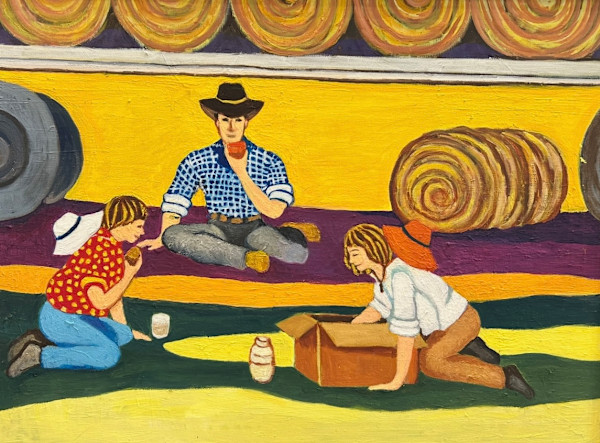 Having lunch with Dad on the Field  (Childhood Memory Series) by Joanne Gullachsen (1943-2025), Image 1.