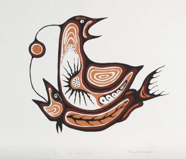 Seagull & Fish by Lloyd Kakepetum