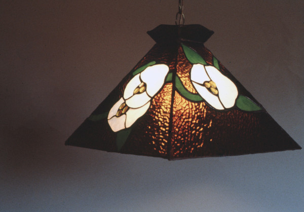 Moonflower stained glass lampshade by Diane Gore