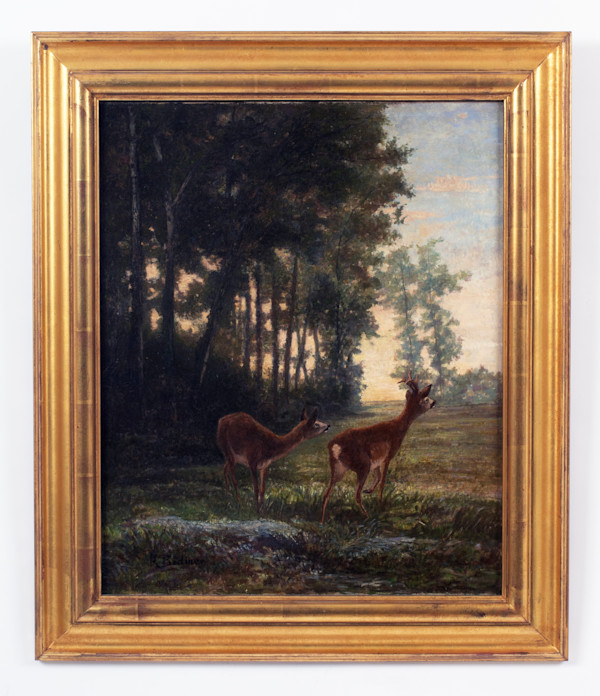 Buck and Doe in Woods by Karl Bodmer