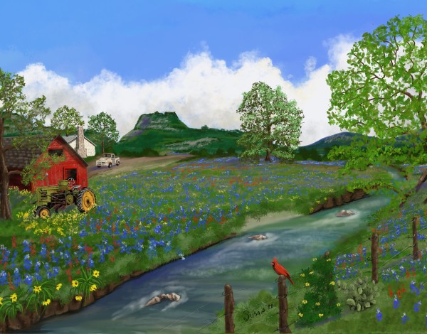 Hill Country Farm by Paintings by Susan