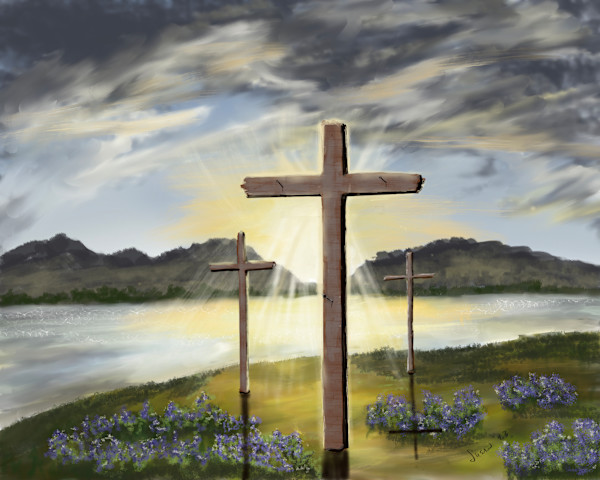 Bluebonnets and Cross by Susan Reich