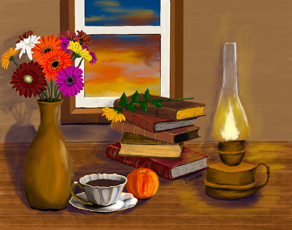 Daisies, Book, & Cup by Susan Reich