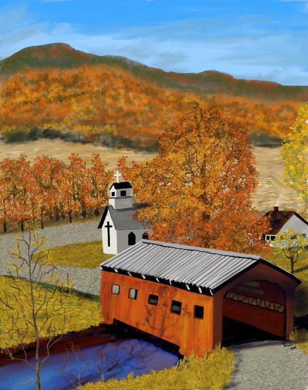 Covered Bridge - Autumn by Paintings by Susan