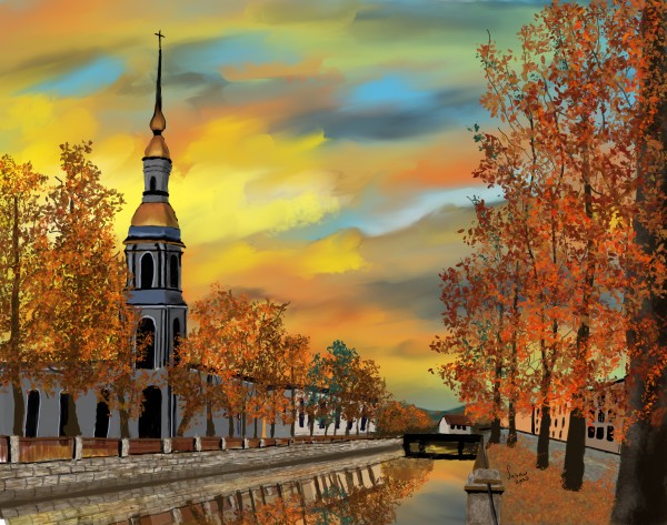 Church on the Canal by Paintings by Susan