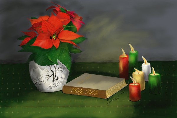 Poinsettia and Candles by Paintings by Susan